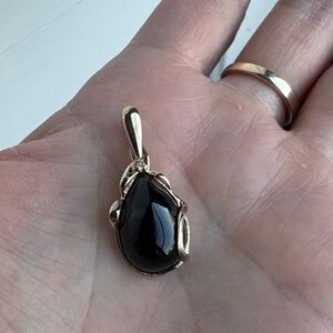 ONYX & STERLING SILVER TEARDROP  ENHANCER HINGED BAIL PENDANT MARKED